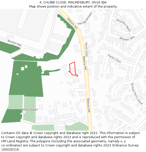 4, CHUBB CLOSE, MALMESBURY, SN16 9JW: Location map and indicative extent of plot