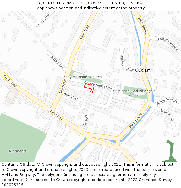 4, CHURCH FARM CLOSE, COSBY, LEICESTER, LE9 1RW: Location map and indicative extent of plot