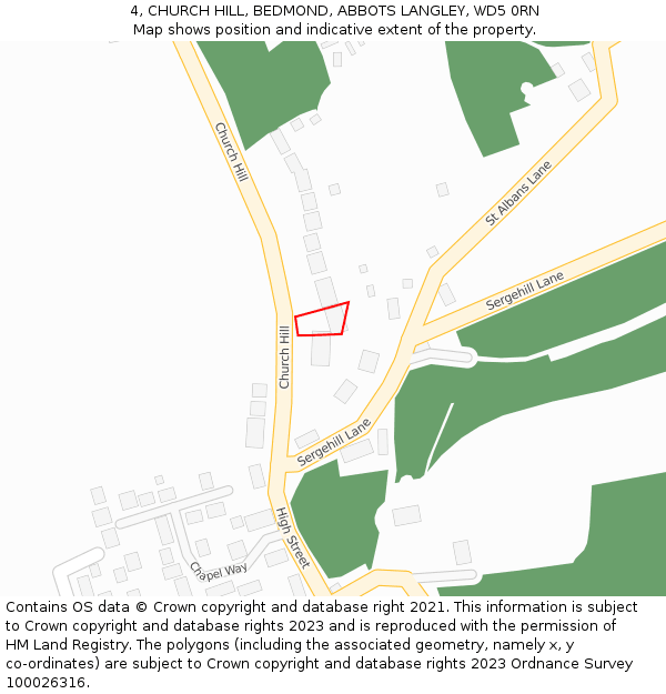 4, CHURCH HILL, BEDMOND, ABBOTS LANGLEY, WD5 0RN: Location map and indicative extent of plot