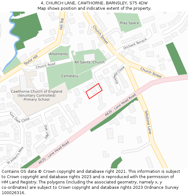 4, CHURCH LANE, CAWTHORNE, BARNSLEY, S75 4DW: Location map and indicative extent of plot