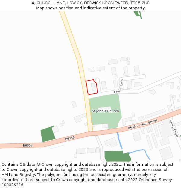 4, CHURCH LANE, LOWICK, BERWICK-UPON-TWEED, TD15 2UR: Location map and indicative extent of plot