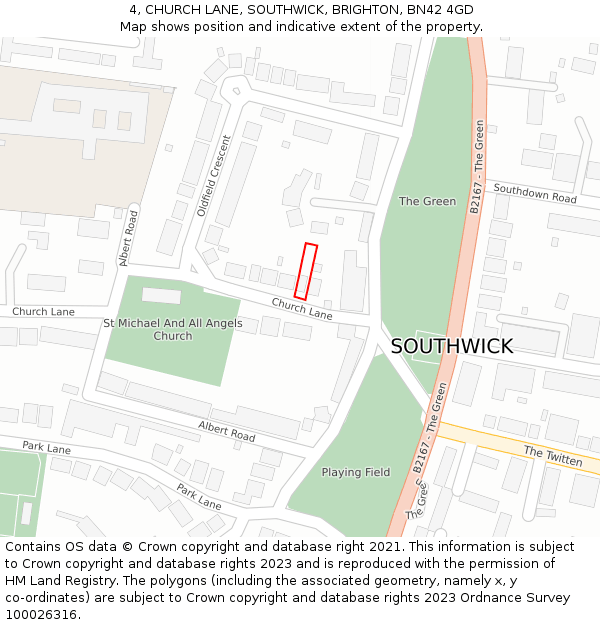 4, CHURCH LANE, SOUTHWICK, BRIGHTON, BN42 4GD: Location map and indicative extent of plot