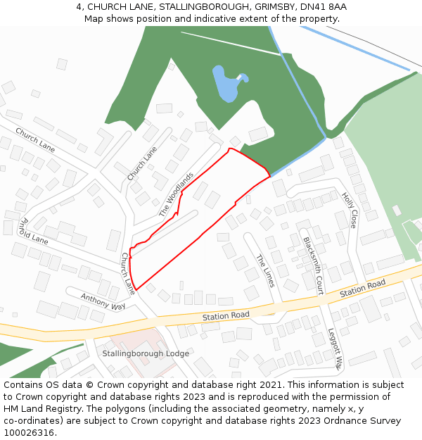 4, CHURCH LANE, STALLINGBOROUGH, GRIMSBY, DN41 8AA: Location map and indicative extent of plot