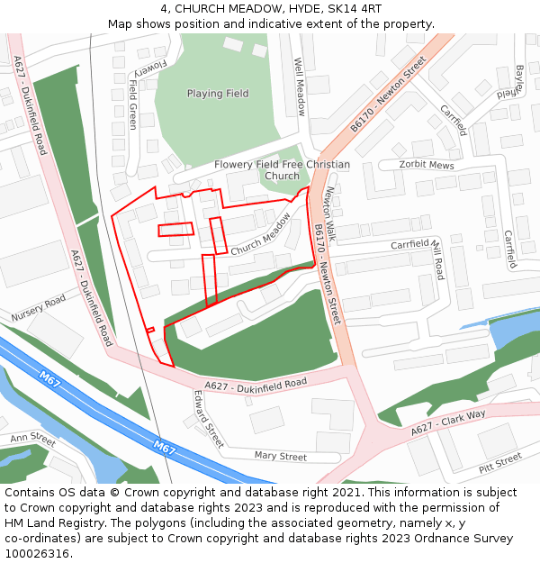 4, CHURCH MEADOW, HYDE, SK14 4RT: Location map and indicative extent of plot