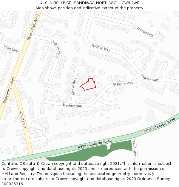 4, CHURCH RISE, SANDIWAY, NORTHWICH, CW8 2WE: Location map and indicative extent of plot