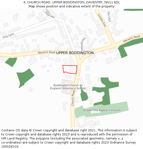 4, CHURCH ROAD, UPPER BODDINGTON, DAVENTRY, NN11 6DL: Location map and indicative extent of plot