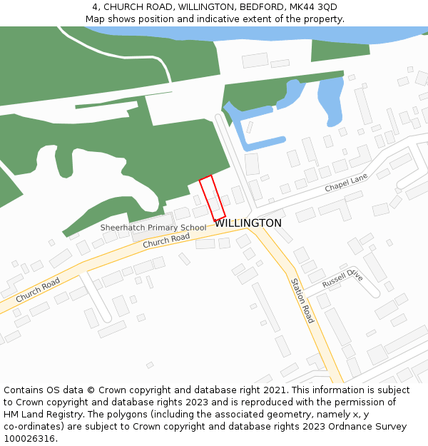 4, CHURCH ROAD, WILLINGTON, BEDFORD, MK44 3QD: Location map and indicative extent of plot