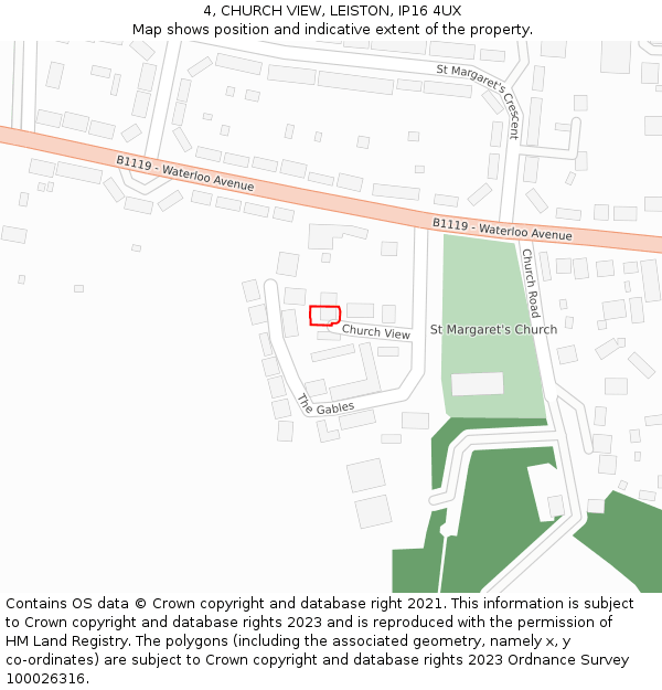 4, CHURCH VIEW, LEISTON, IP16 4UX: Location map and indicative extent of plot