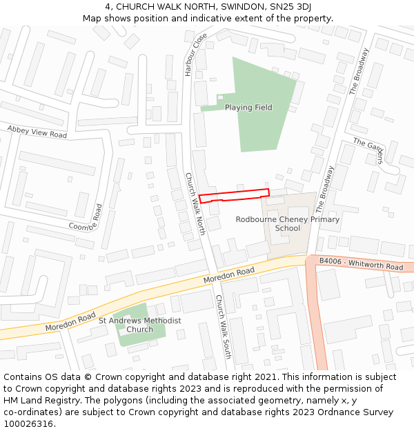 4, CHURCH WALK NORTH, SWINDON, SN25 3DJ: Location map and indicative extent of plot