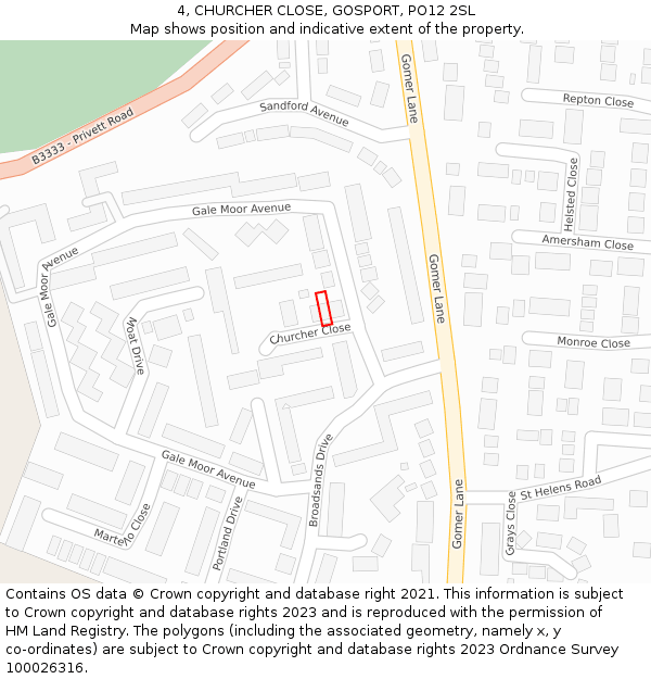 4, CHURCHER CLOSE, GOSPORT, PO12 2SL: Location map and indicative extent of plot