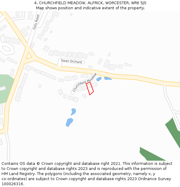 4, CHURCHFIELD MEADOW, ALFRICK, WORCESTER, WR6 5JS: Location map and indicative extent of plot