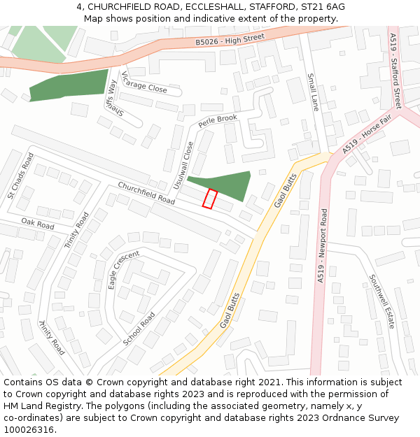 4, CHURCHFIELD ROAD, ECCLESHALL, STAFFORD, ST21 6AG: Location map and indicative extent of plot