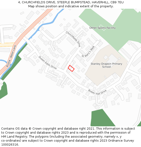 4, CHURCHFIELDS DRIVE, STEEPLE BUMPSTEAD, HAVERHILL, CB9 7EU: Location map and indicative extent of plot