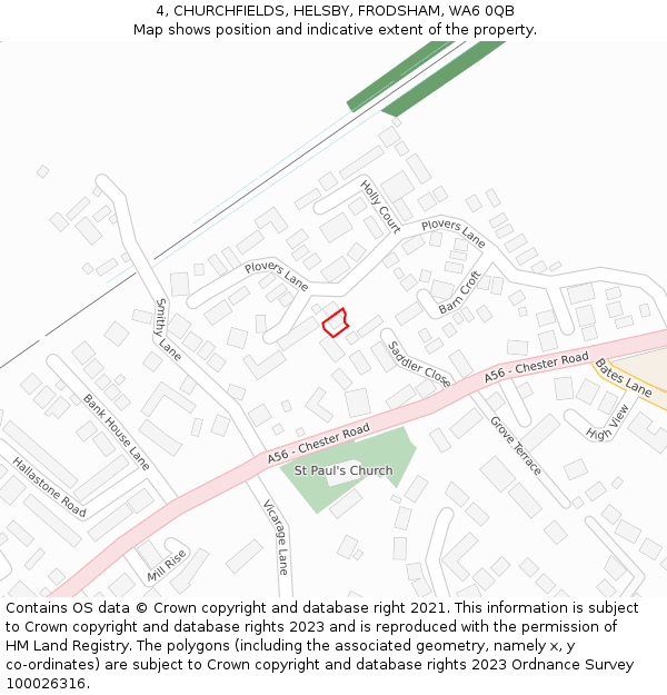 4, CHURCHFIELDS, HELSBY, FRODSHAM, WA6 0QB: Location map and indicative extent of plot