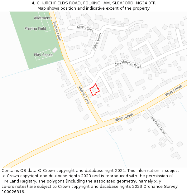 4, CHURCHFIELDS ROAD, FOLKINGHAM, SLEAFORD, NG34 0TR: Location map and indicative extent of plot