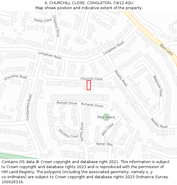 4, CHURCHILL CLOSE, CONGLETON, CW12 4QU: Location map and indicative extent of plot