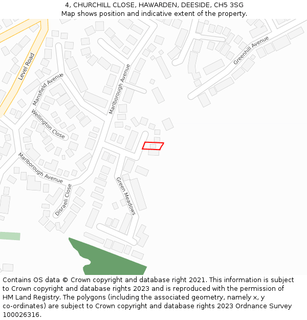 4, CHURCHILL CLOSE, HAWARDEN, DEESIDE, CH5 3SG: Location map and indicative extent of plot