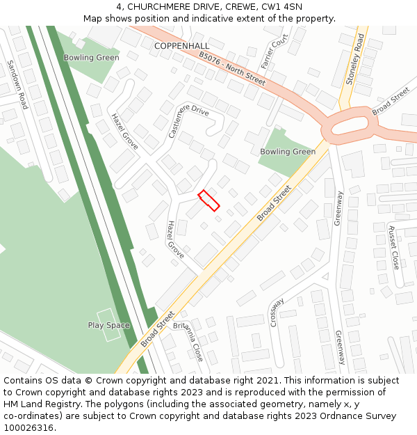 4, CHURCHMERE DRIVE, CREWE, CW1 4SN: Location map and indicative extent of plot