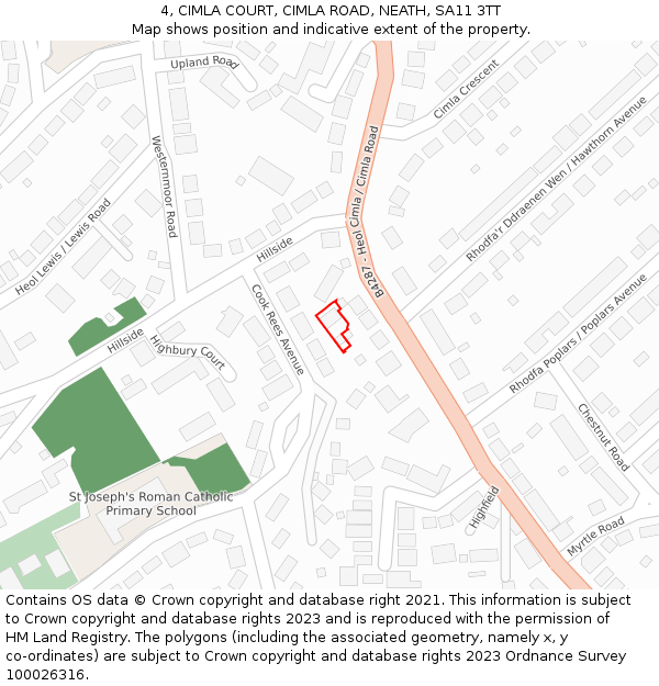 4, CIMLA COURT, CIMLA ROAD, NEATH, SA11 3TT: Location map and indicative extent of plot