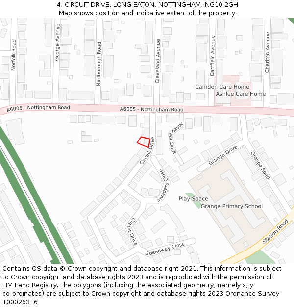 4, CIRCUIT DRIVE, LONG EATON, NOTTINGHAM, NG10 2GH: Location map and indicative extent of plot