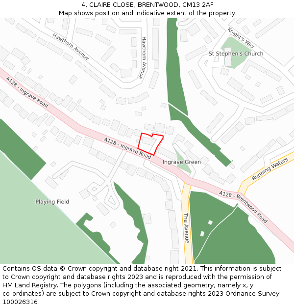 4, CLAIRE CLOSE, BRENTWOOD, CM13 2AF: Location map and indicative extent of plot