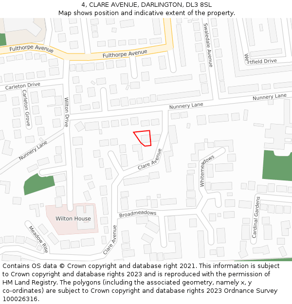 4, CLARE AVENUE, DARLINGTON, DL3 8SL: Location map and indicative extent of plot