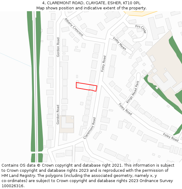 4, CLAREMONT ROAD, CLAYGATE, ESHER, KT10 0PL: Location map and indicative extent of plot