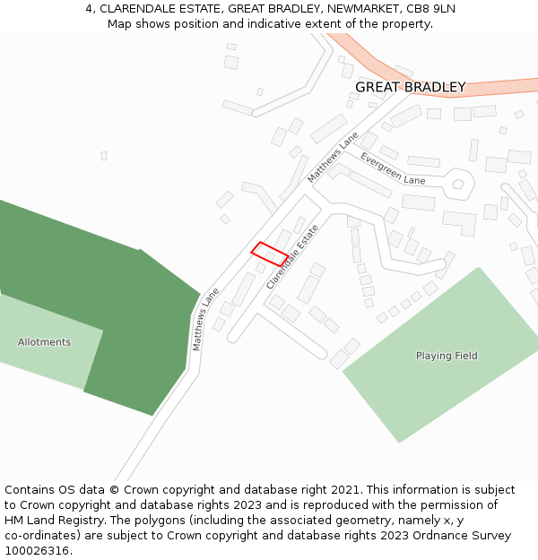 4, CLARENDALE ESTATE, GREAT BRADLEY, NEWMARKET, CB8 9LN: Location map and indicative extent of plot