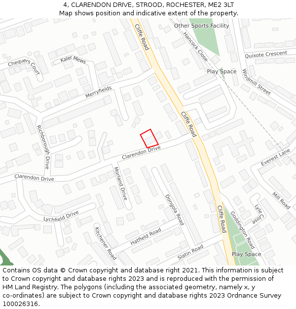 4, CLARENDON DRIVE, STROOD, ROCHESTER, ME2 3LT: Location map and indicative extent of plot