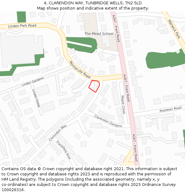 4, CLARENDON WAY, TUNBRIDGE WELLS, TN2 5LD: Location map and indicative extent of plot