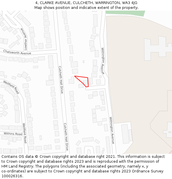 4, CLARKE AVENUE, CULCHETH, WARRINGTON, WA3 4JG: Location map and indicative extent of plot