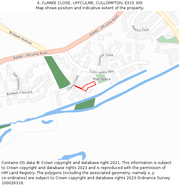 4, CLARKE CLOSE, UFFCULME, CULLOMPTON, EX15 3XX: Location map and indicative extent of plot