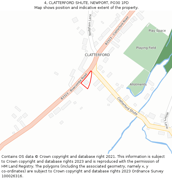 4, CLATTERFORD SHUTE, NEWPORT, PO30 1PD: Location map and indicative extent of plot