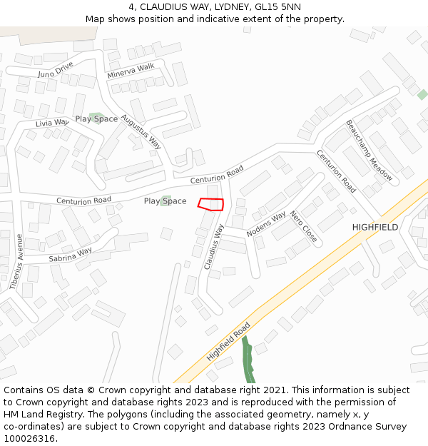 4, CLAUDIUS WAY, LYDNEY, GL15 5NN: Location map and indicative extent of plot