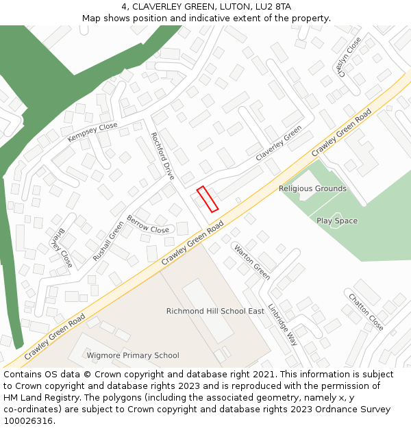 4, CLAVERLEY GREEN, LUTON, LU2 8TA: Location map and indicative extent of plot