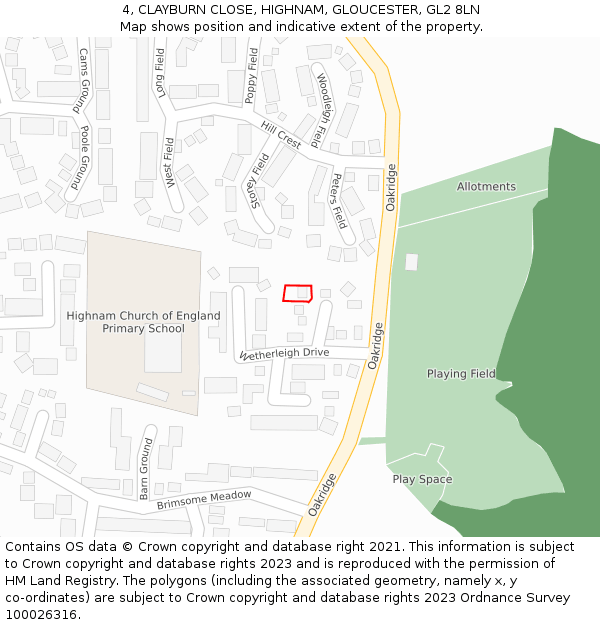 4, CLAYBURN CLOSE, HIGHNAM, GLOUCESTER, GL2 8LN: Location map and indicative extent of plot