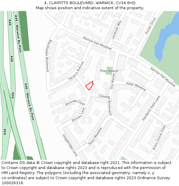 4, CLAYPITTS BOULEVARD, WARWICK, CV34 6HQ: Location map and indicative extent of plot