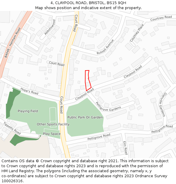 4, CLAYPOOL ROAD, BRISTOL, BS15 9QH: Location map and indicative extent of plot