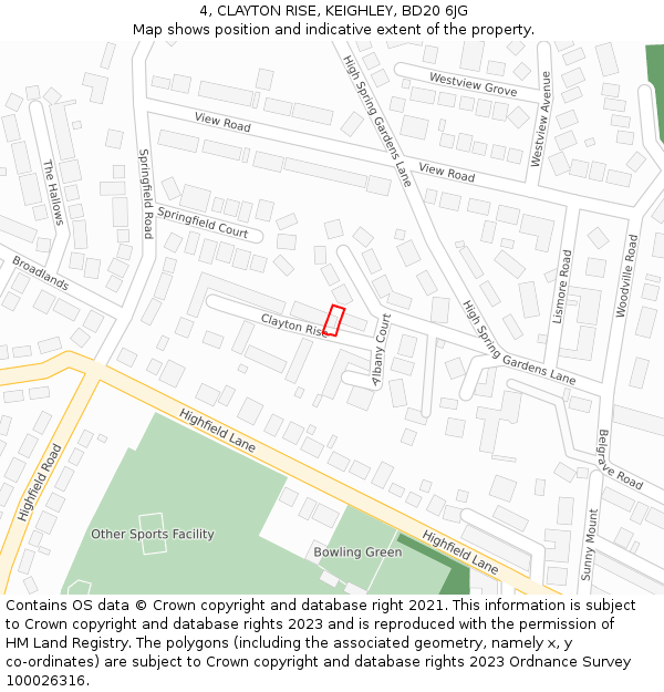 4, CLAYTON RISE, KEIGHLEY, BD20 6JG: Location map and indicative extent of plot