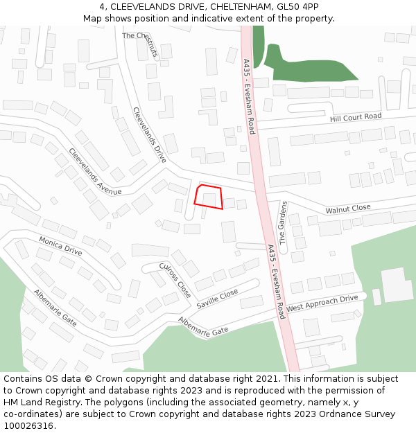 4, CLEEVELANDS DRIVE, CHELTENHAM, GL50 4PP: Location map and indicative extent of plot