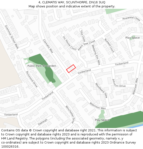 4, CLEMATIS WAY, SCUNTHORPE, DN16 3UQ: Location map and indicative extent of plot