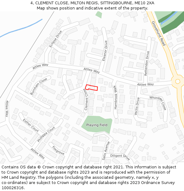 4, CLEMENT CLOSE, MILTON REGIS, SITTINGBOURNE, ME10 2XA: Location map and indicative extent of plot