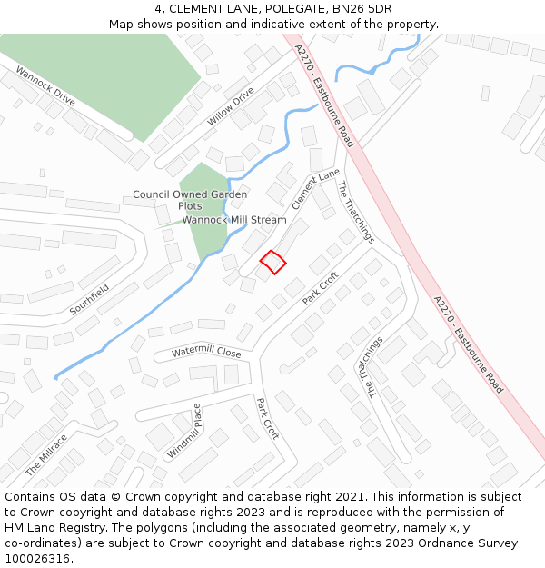 4, CLEMENT LANE, POLEGATE, BN26 5DR: Location map and indicative extent of plot