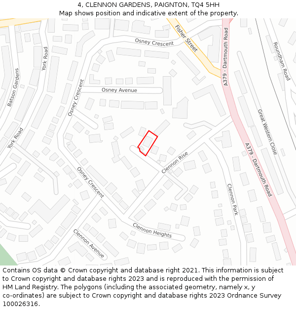 4, CLENNON GARDENS, PAIGNTON, TQ4 5HH: Location map and indicative extent of plot