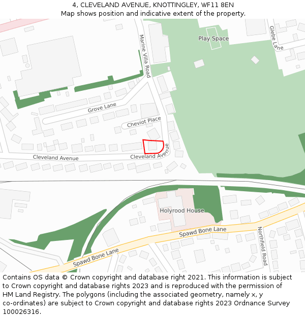 4, CLEVELAND AVENUE, KNOTTINGLEY, WF11 8EN: Location map and indicative extent of plot