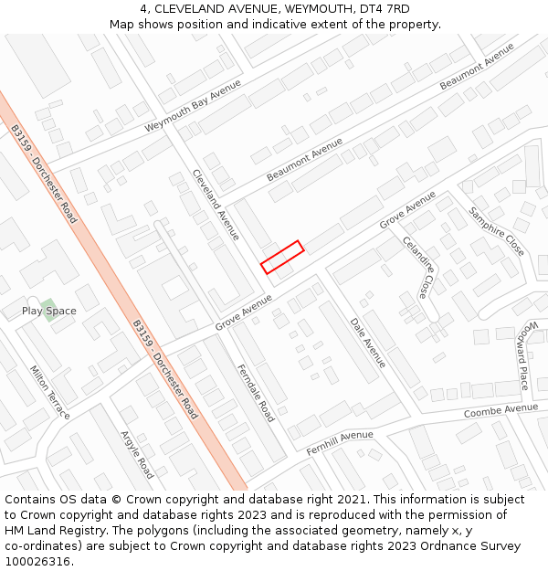 4, CLEVELAND AVENUE, WEYMOUTH, DT4 7RD: Location map and indicative extent of plot