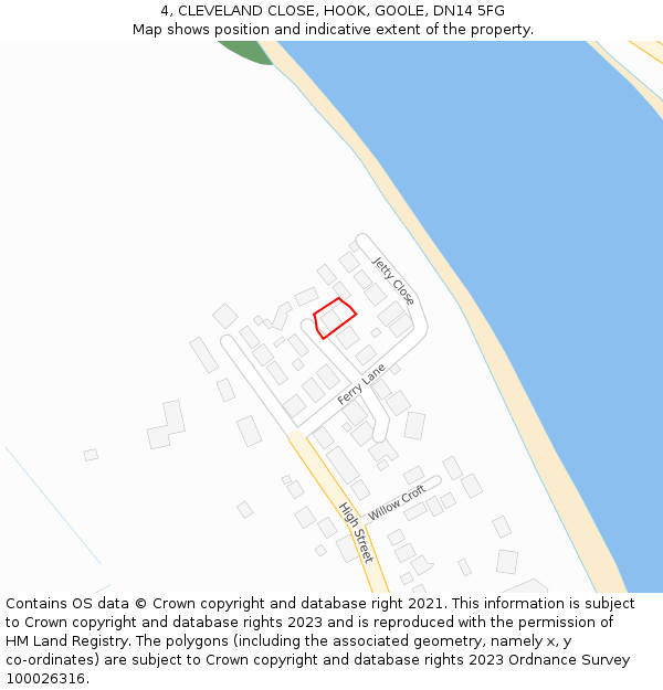 4, CLEVELAND CLOSE, HOOK, GOOLE, DN14 5FG: Location map and indicative extent of plot