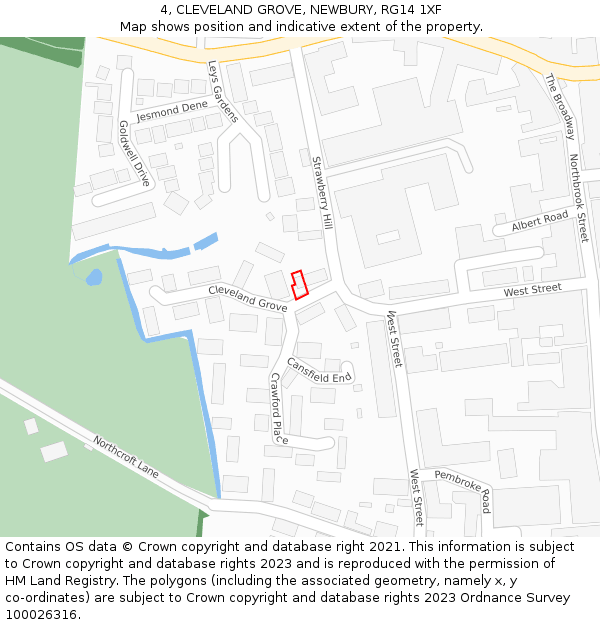 4, CLEVELAND GROVE, NEWBURY, RG14 1XF: Location map and indicative extent of plot