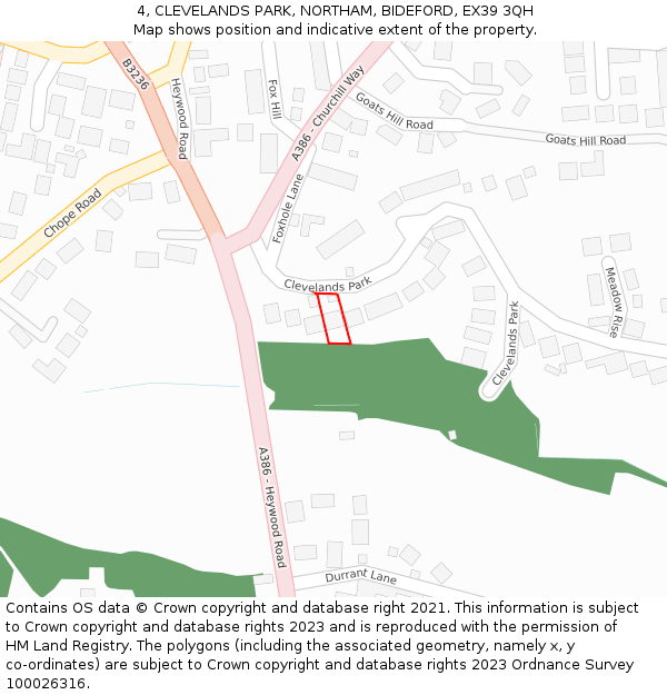 4, CLEVELANDS PARK, NORTHAM, BIDEFORD, EX39 3QH: Location map and indicative extent of plot