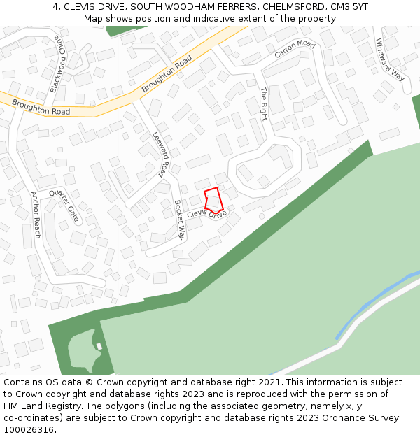 4, CLEVIS DRIVE, SOUTH WOODHAM FERRERS, CHELMSFORD, CM3 5YT: Location map and indicative extent of plot